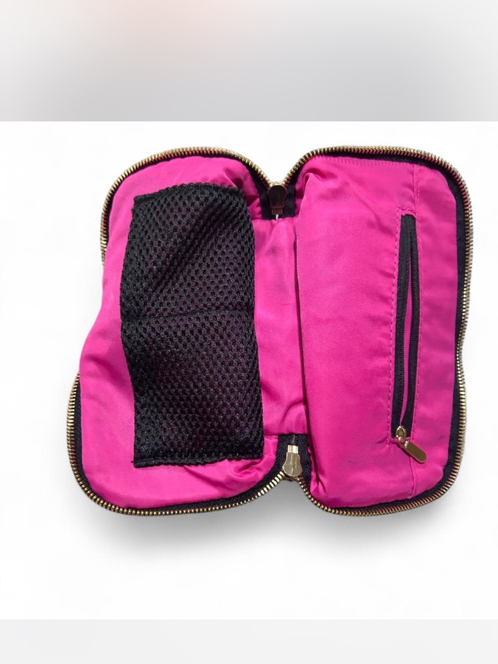 Kusshi Black with Pink Interior Toiletry Pouch with Gold Zipper